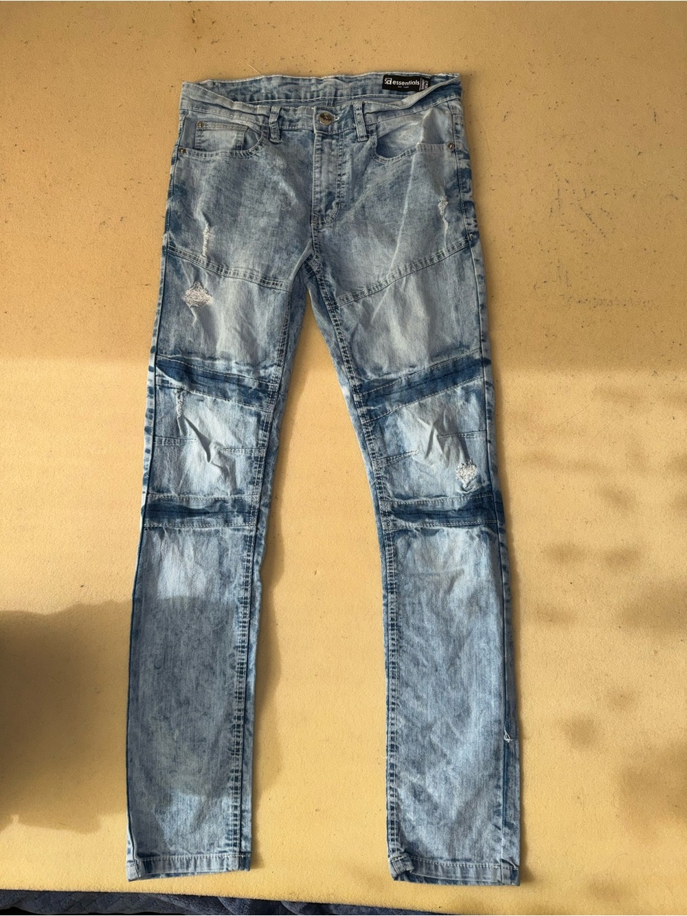 Essentials Light Blue Skinny Jeans with Distressed Paneling